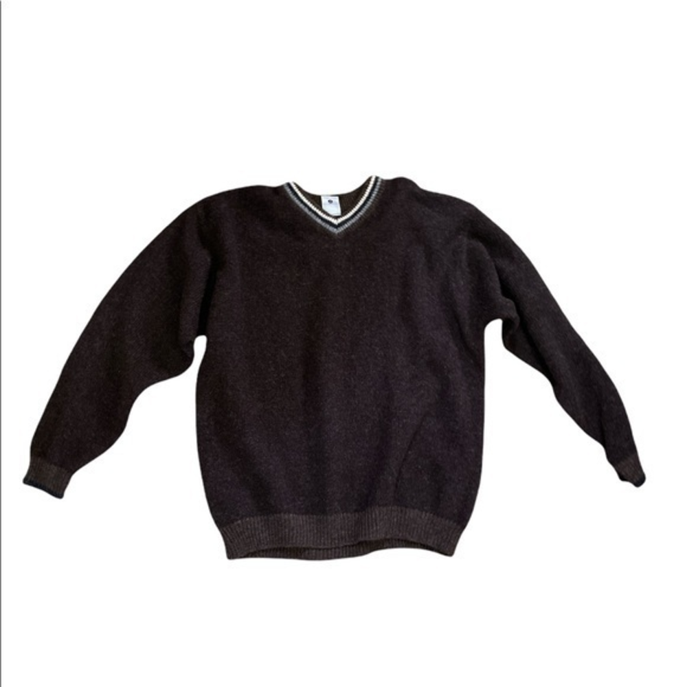 Columbia Men’s 100% Shetland Wool Brown V-neck Sweater Size Medium